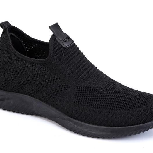 Sepatu Sneakers Cowok Sepatu Pria Tanpa Tali Full Hitam Terbaru