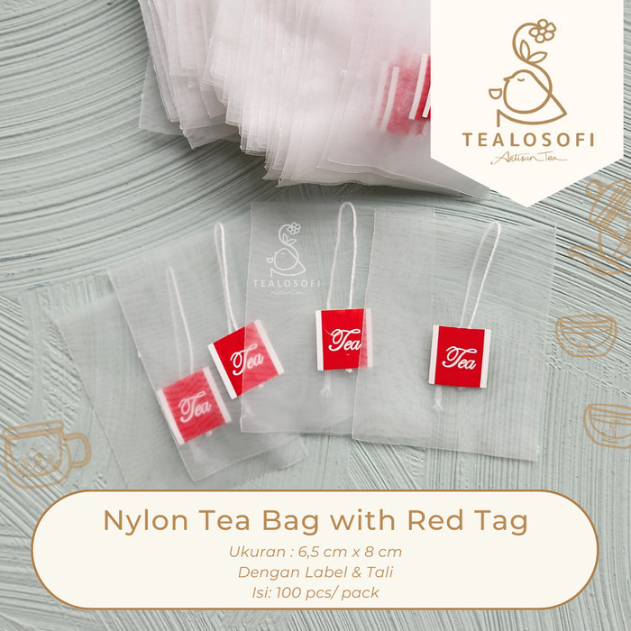 Nylon Tea Bag Pyramid - Kantong Teh Celup With Label Tag Merah