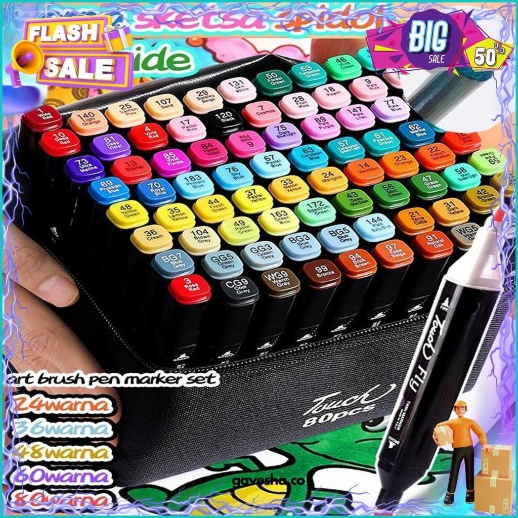 

(Dyi) [ Promo ] Spidol Dua Mata Sisi12/24/30/36/48/60/80/Warna Sketsa Spidol Umum General Marker Set Animation Markers / Sepidol Warna Warni
