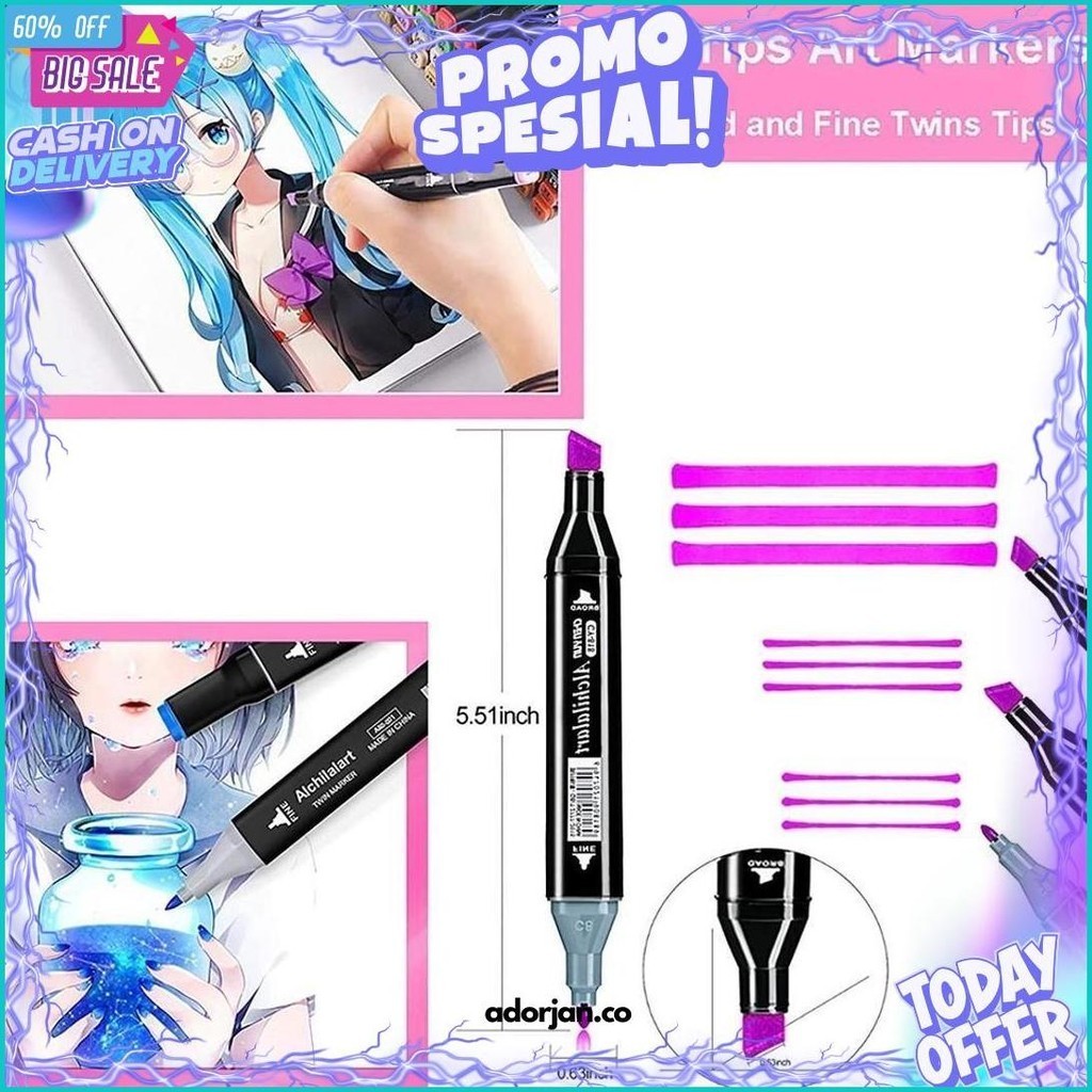 

(Dyi) Aimilo Spidol Warna Warni 1 Set Sketch Marker 2 Tip Touch Marker 48/60/80 Warna