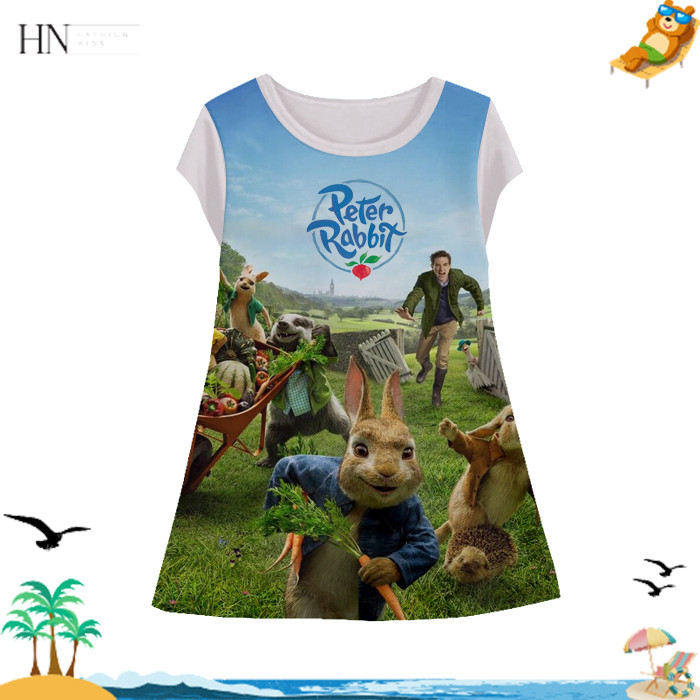 Baju Dress Peter Rabbit Untuk Perempuan Tunik Printing Anak Wanita Model Peter Rabbit Usia 1-12 Tahu