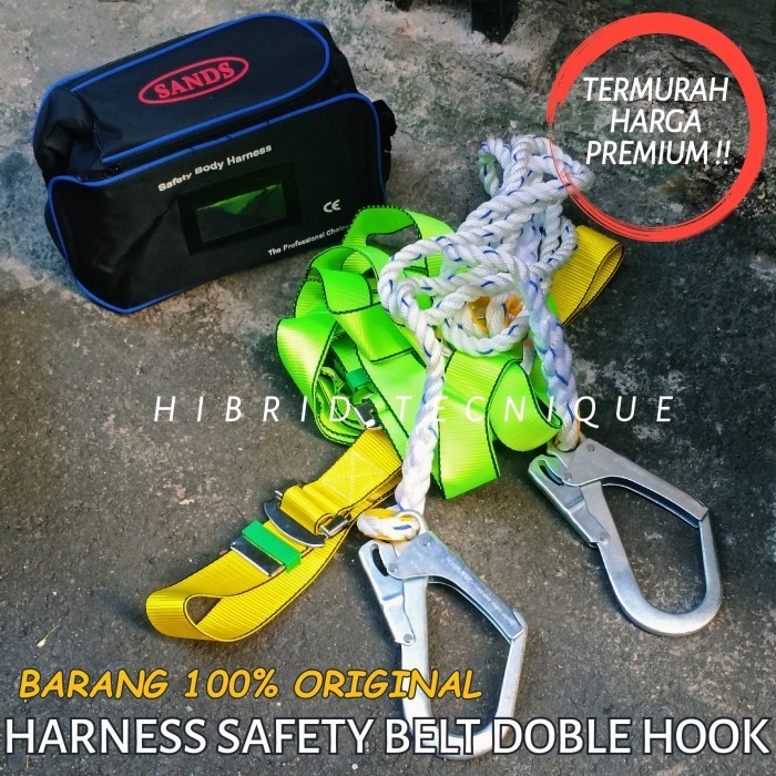 FULL BODY HARNESS SAFETY BELT DOBEL HOOK / HARNESS KESELAMATAN SAFETY GEAR ASLI