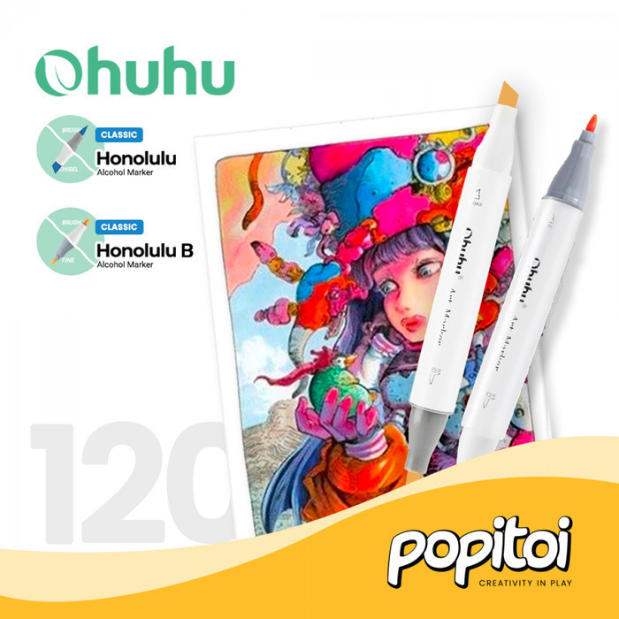 

OHUHU Honolulu 120 Color Dual Tip Brush Fine Chisel Alcohol Art Marker