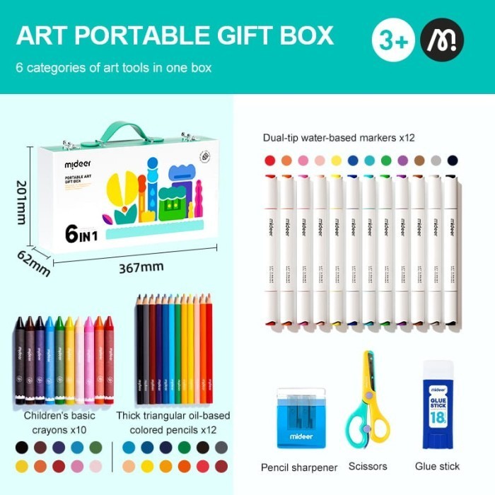 

mideer art portable gift box crayon pencil marker glue set alat gambar