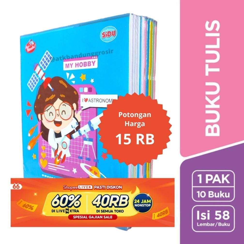 

Buku Tulis Sinar Dunia 58 Lembar ( SIDU ) Uk Quarto Random Cover - pak ( 10 pcs) TERMURAH