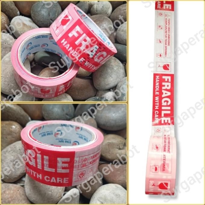 

\"\"\"\] Lakban Fragile Unboxing Merah Putih 2 inch 90yard Solasi Pecah Belah