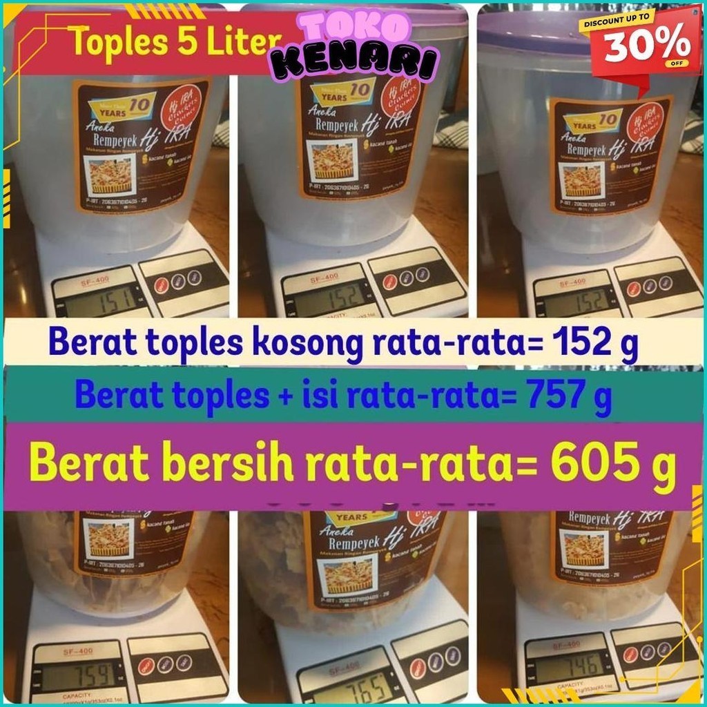 

Peyek / Rempeyek Hj. Ira - Kacang Ijo - Toples 5 Liter - Aman Sehat Lezatnya Kemriyukk Siap Kirim