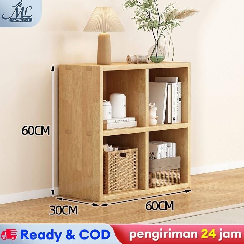 Lemari kayu Minimalis Lemari Buku 4 Kompartment Lemari Penyimpanan Lemari Lantai Ruang Tamu Rak Buku