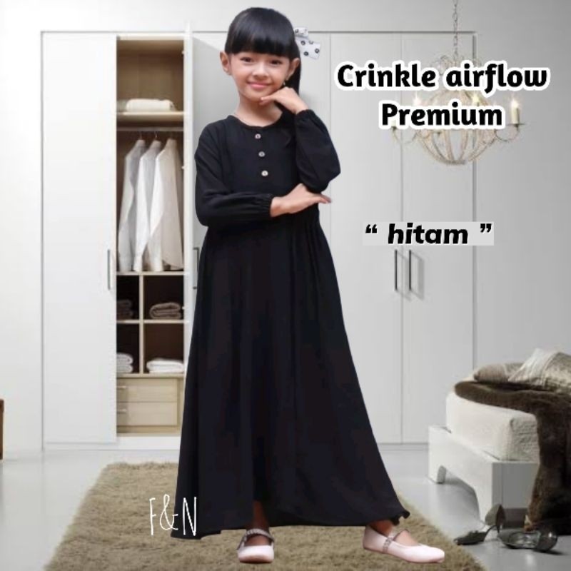 Baju Muslim Anak Perempuan Baju Gamis Anak Perempuan Terbaru Hitam Polos Putih// Gamis Polos Crinkle