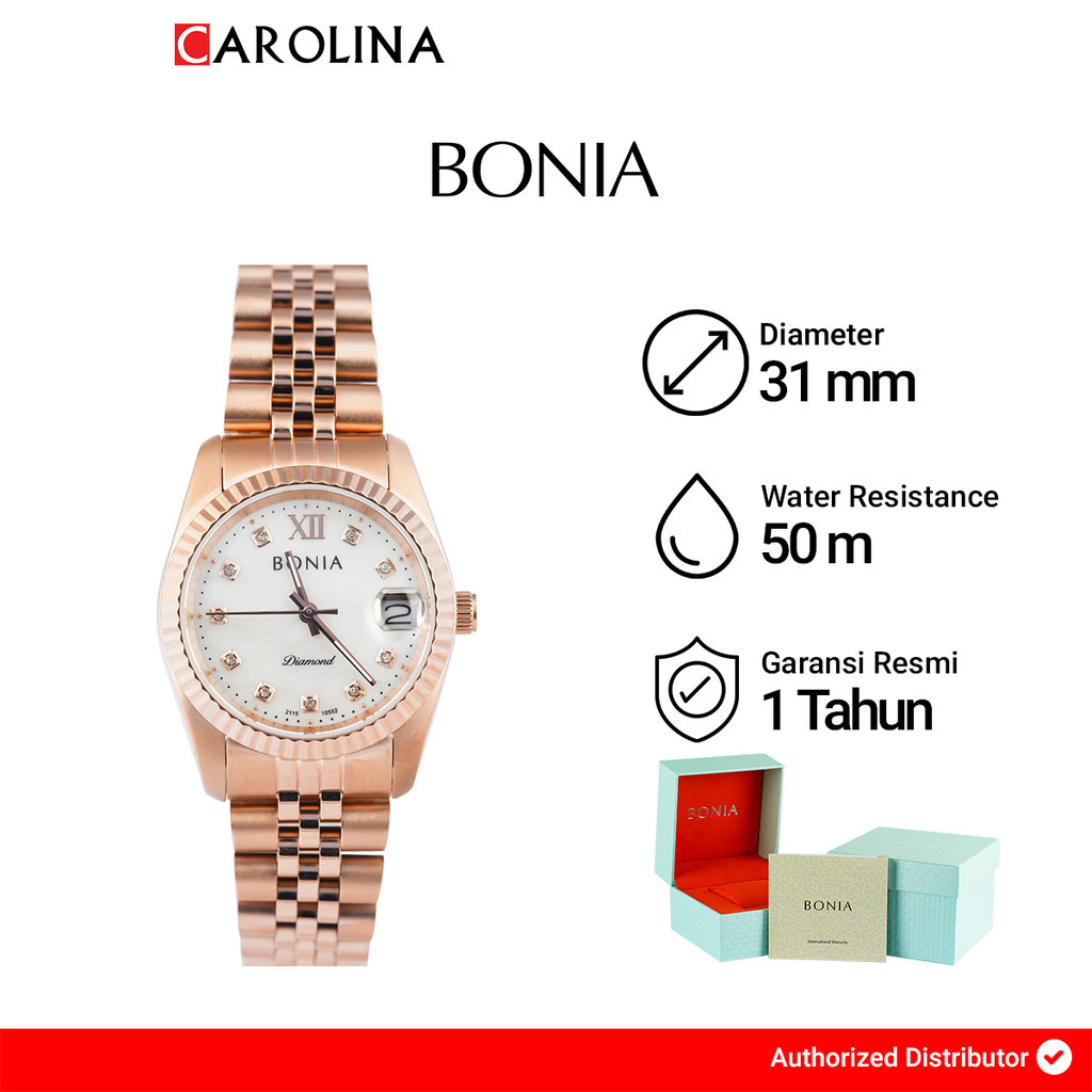 Jam Tangan Wanita BONIA B10552-3553 Silver Dial Rose Gold Stainless Steel Strap