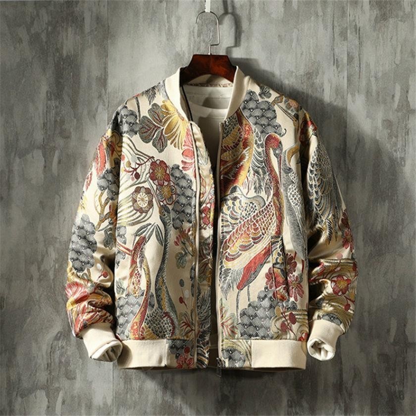 Jaket Bisbol Bordir Pria Jaket Modis Etnik Setelan Tang Retro Atasan Gaya Cina