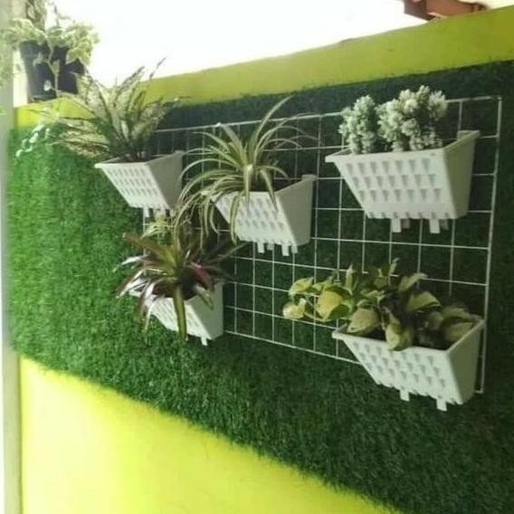 Pot Ram Besi Gantung Rak Pot Dinding/Tempel - Putih Tanaman PM