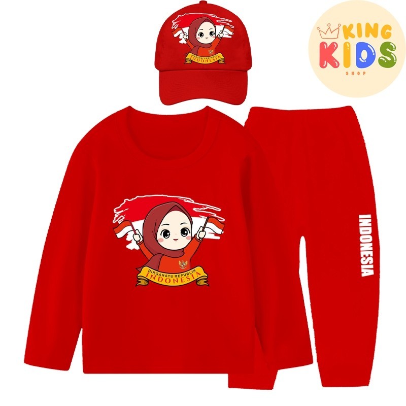 Setelan Kemerdekaan Anak Baju 17An Laki Cewek 2 6 9 Tahun 3 Set 79-Dirgahayu Wanset Garuda Tshirt Se