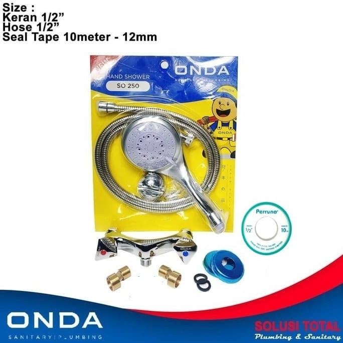 Paket 5 Shower mandi ONDA + kran panas dingin + seal tape SO 250