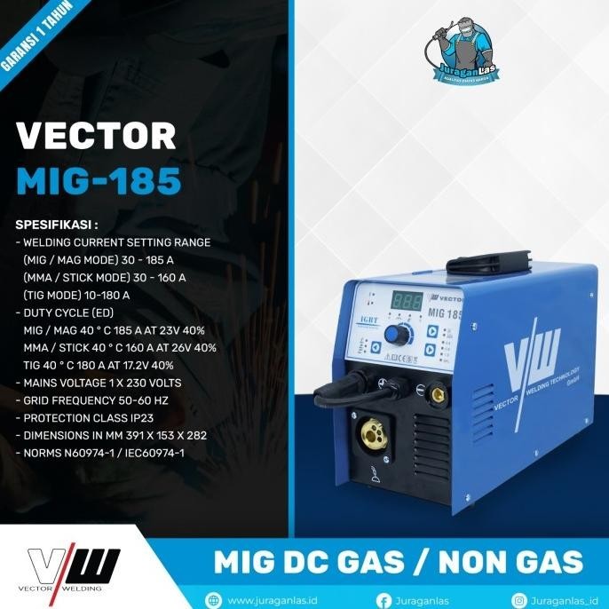 Vector Mig-185 Gasless Dc Mig Welding Machine Mesin Las Mig Non Gas