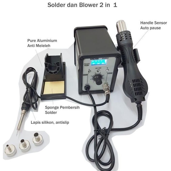 Mdb 8586D Blower Dan Solder Station 2 In 1, Solder Uap Panas