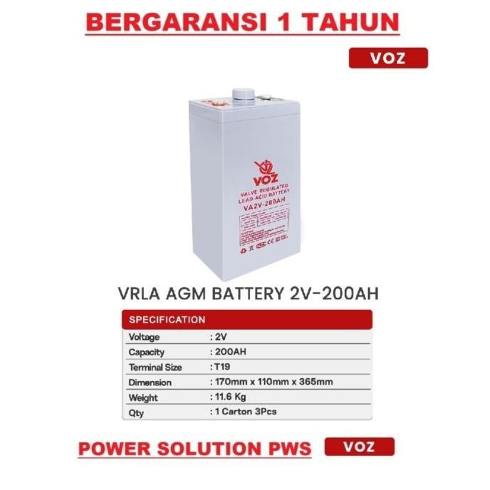 Accu aki baterai kering Battery Voz 2v 200Ah