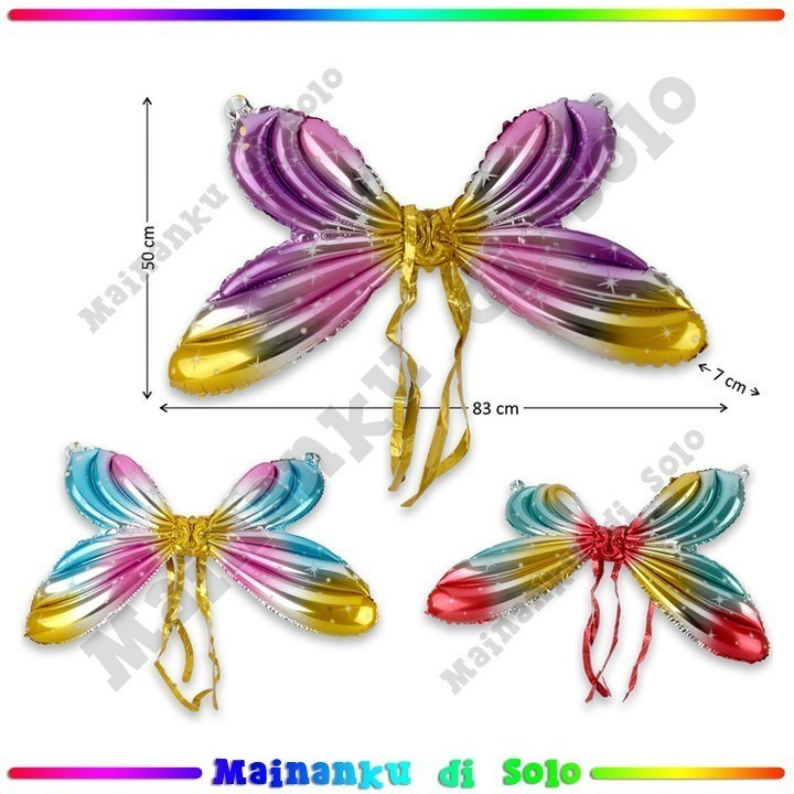 [Mainanku] Balon Foil Sayap Kupu-Kupu Pelangi Metalik 1