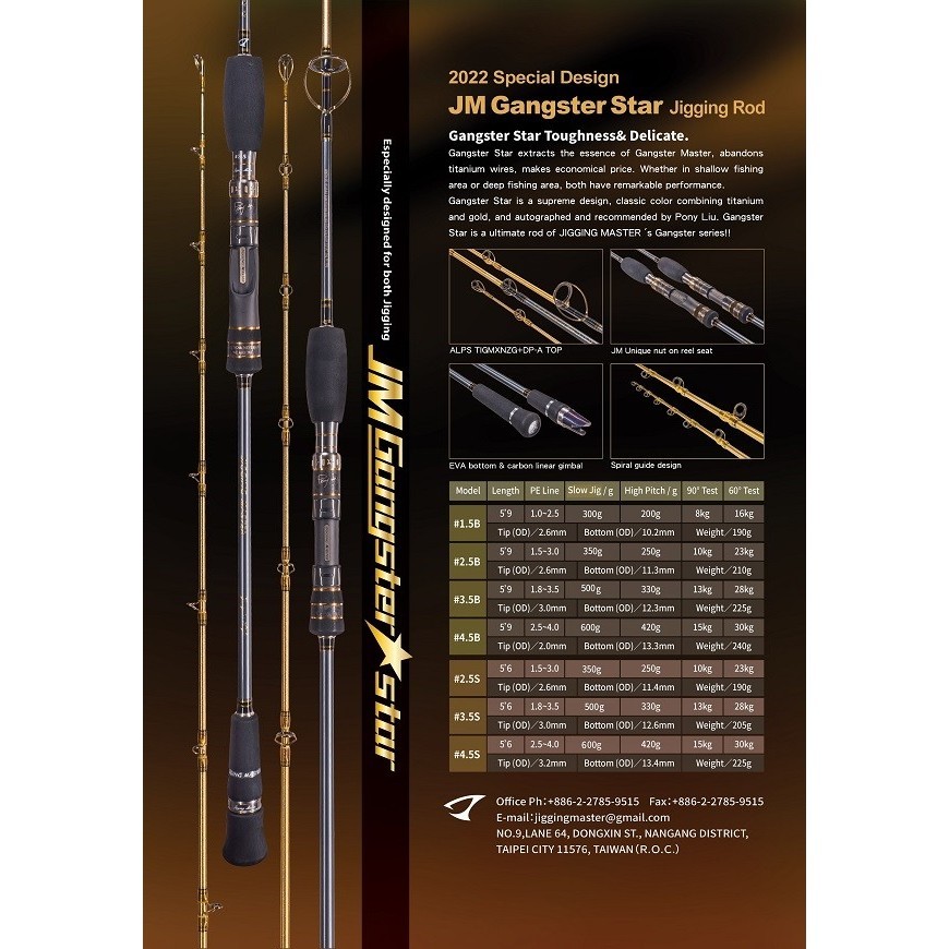 Rod Jigging Master Gangster Star #4,5B Overhead 5'9" Joran Jigging Master