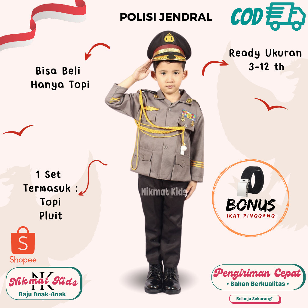 Baju polisi jendral profesi anak baju kostum anak baju polisi kostum polisi cilik anak perempuan