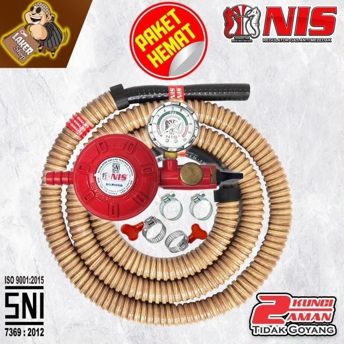 Paket Hemat Nis Selang Gas Motif Kayu + Regulator Robot (Ni 0307 S)