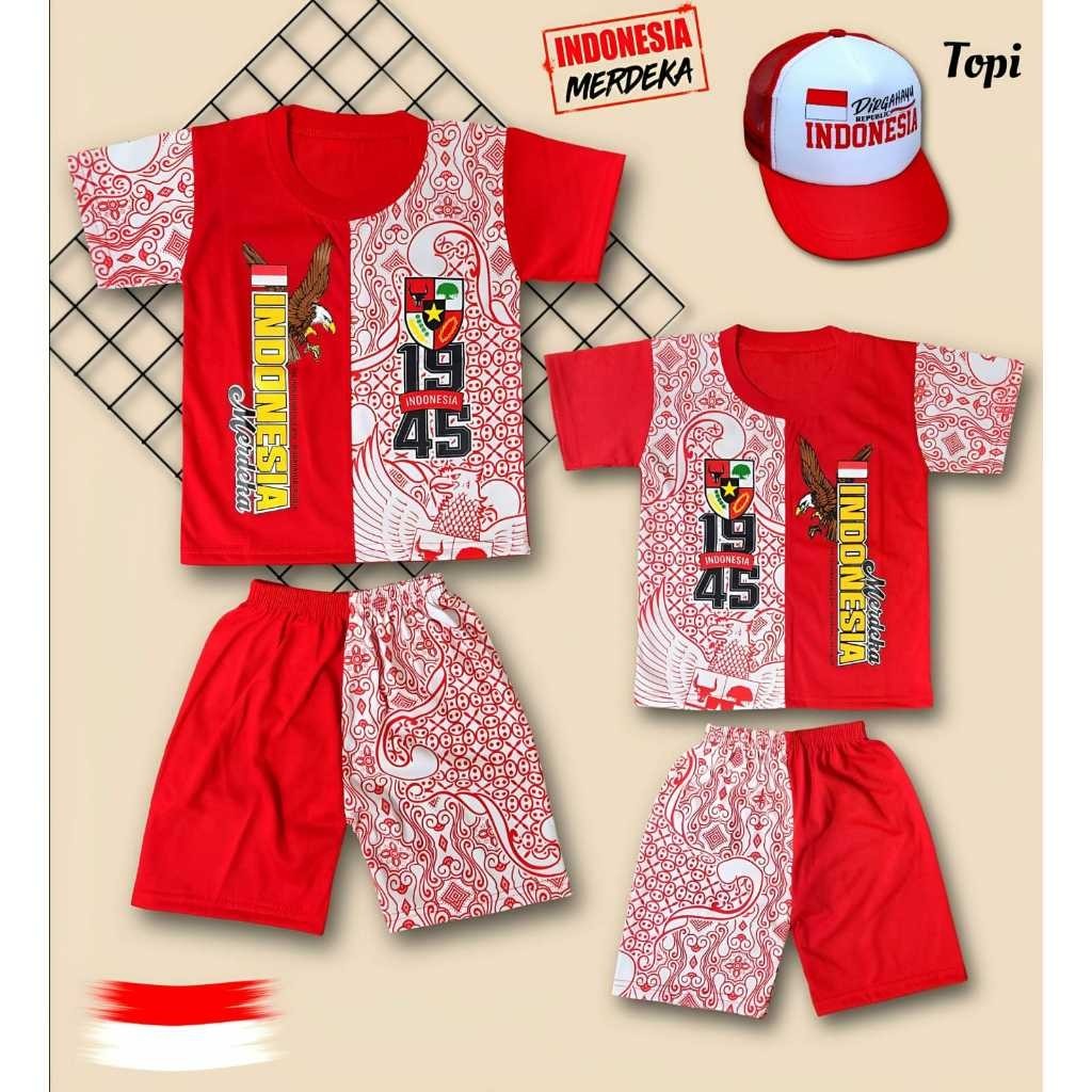 Setelan Anak Dirgahayu Indonesia Oneset Merdeka Merah Putih 1 Set Baju Agustusan Setcelan Ank 17 Agu