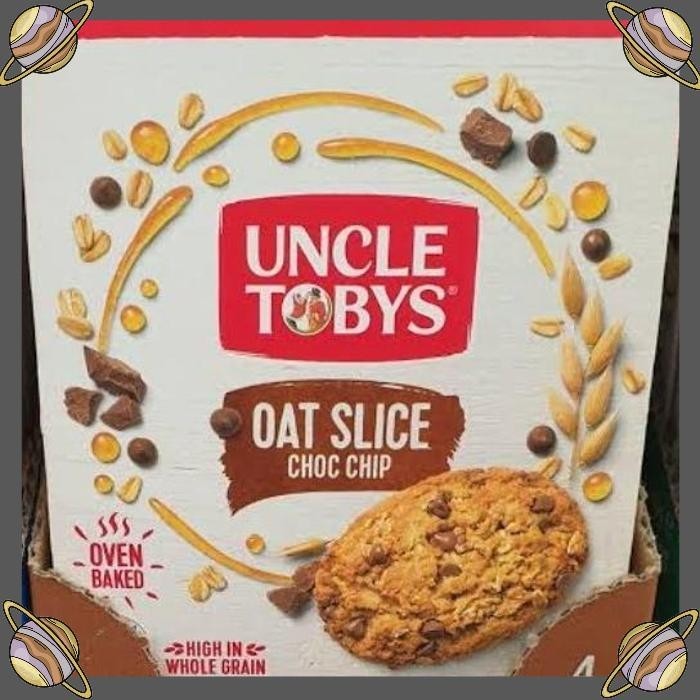 

[CLS] UNCLE TOBYS OAT SLICE CHOCOLATE CHIP 4 SLICE/OAT KUKIS 140 GR/CEMILAN