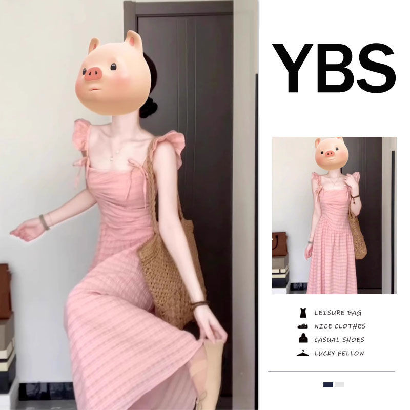 <Crunchy brulee>dress panjang wanita pink slimming gaun wanita One Set