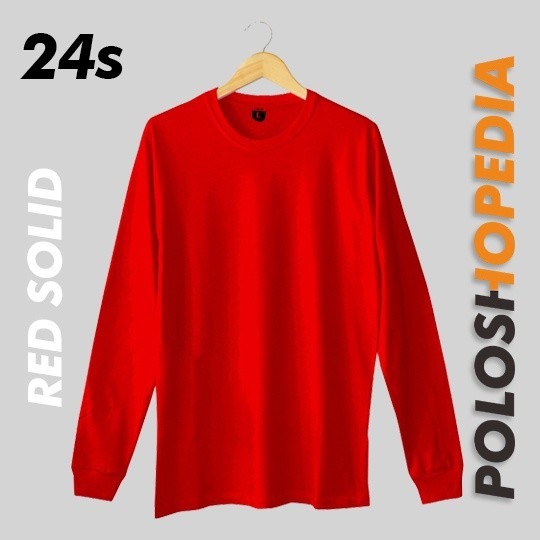 KAOS POLOS LENGAN PANJANG WARNA MERAH 24S / BAJU KAOS POLOS PRIA WANITA MERAH CABE 24S / KAOS POLOS