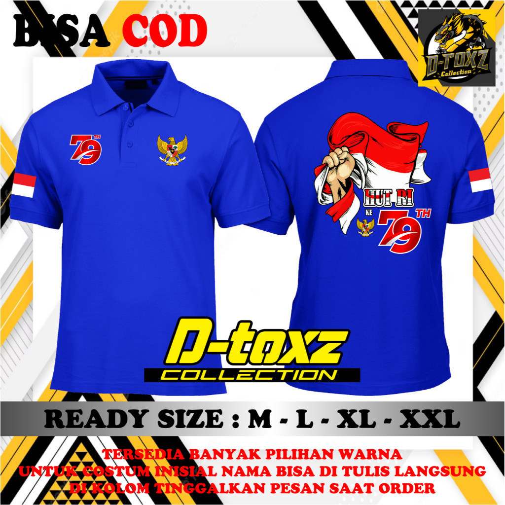 POLOSHIRT KAOS KERAH / KAOS POLO HUT RI KE 79 TH GENGGAM BENDERA LOGO DAN GARUDA DEPAN / KAOS