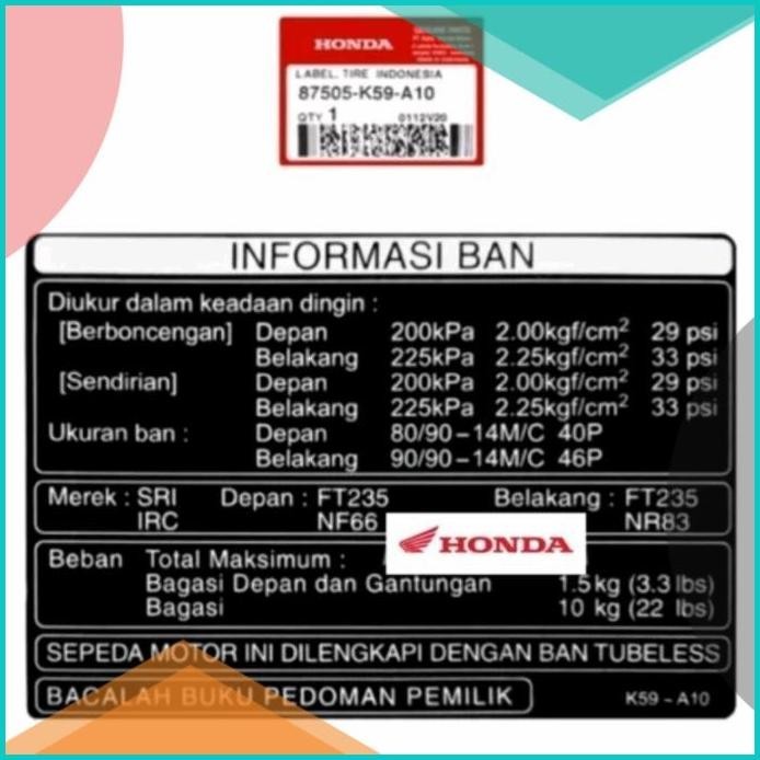 label tire sticker informasi tekanan angin ban vario 150 led 125 led 8