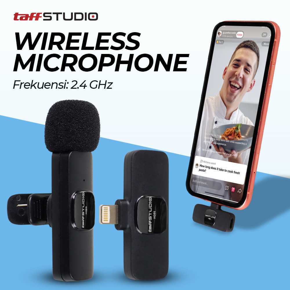 MC- TaffSTUDIO Wireless Lavalier Lapel Microphone Vlogger Lightning 2.4GHz - HO86 / Mikrofon / Mic /