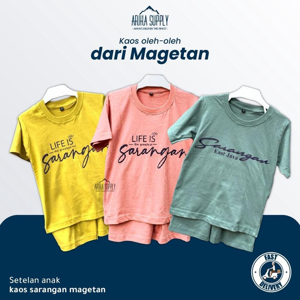 Pakaian Setelan One Set Baju Kaos Lengan Dan Bawahan Pendek Anak Sarangan Magetan Bahan Katun Kombed