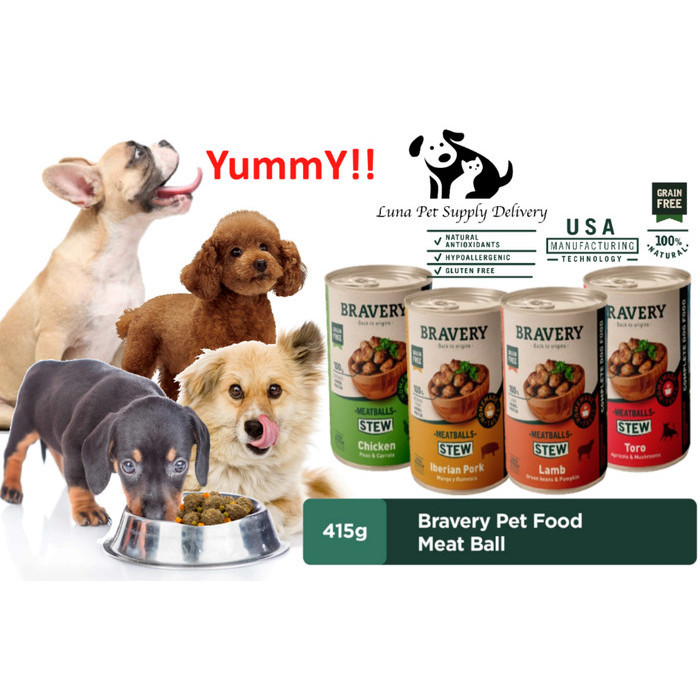 Bravery Wet Food Meatballs Dog Wet Food 415G Makanan Basah Anjing Enak