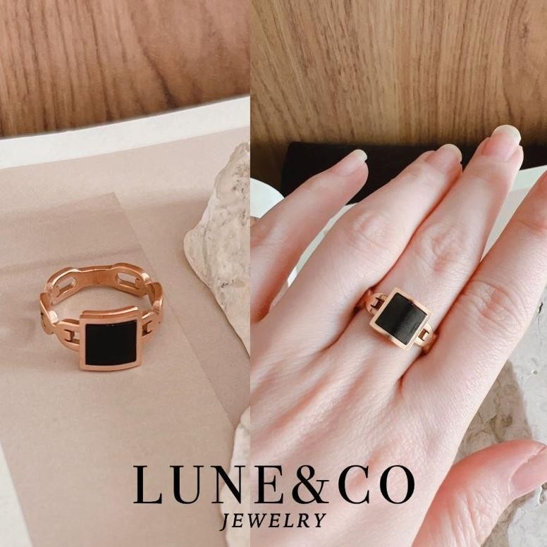 Original Cincin Rantai Kepang Kotak Mata Hitam Titanium Stainless Anti Karat Cs205 Fn-56