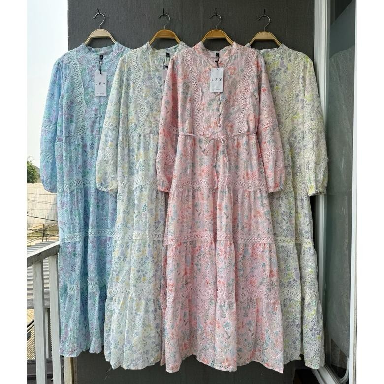 Gamis Wanita Remaja Kekinian Fannydress Lfy Lafreya Bangkok Putihwhite Maxidress Katun Bordir Eyelet