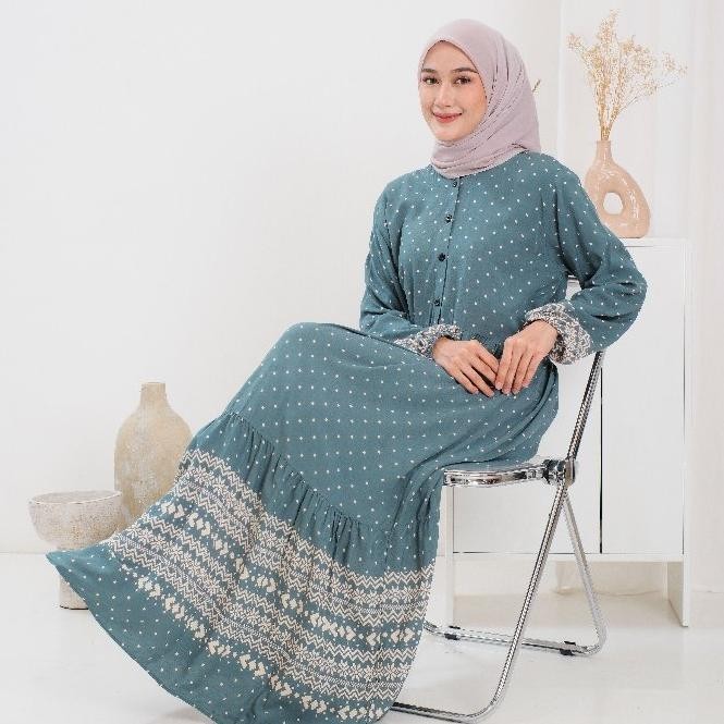 Gamis Wanita Remaja Kekinian Nadira Rayon Motif Dress Muslim