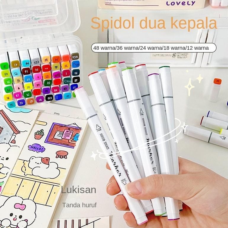 

Spesial Spidol Berbasis Minyak Ujung Ganda Set Lengkap Spidol Anak 12-48 Warna Pensil Cat Air Set Warna 8.8