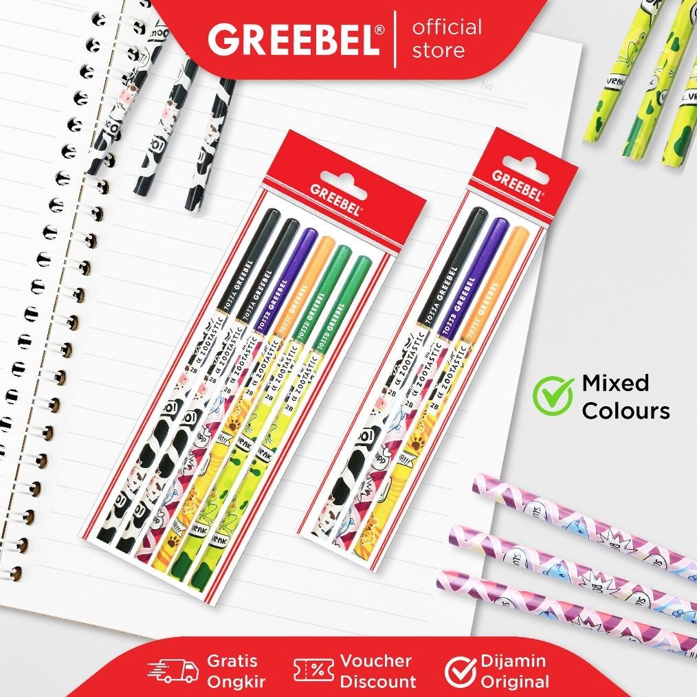 

d-54 Pensil Serut Greebel 2B 7033 Zootastic / Pencil Kayu Karakter / Pensil Grafit / Pensil Graphite Viral