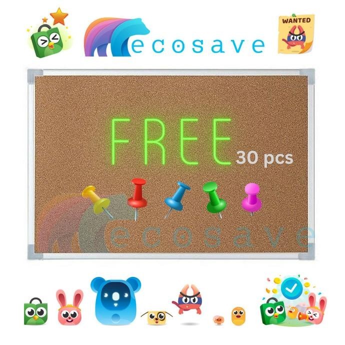 

Corkboard Softboard 90x120 cm Polos Papan Tusuk Pin Board Sakana Eco