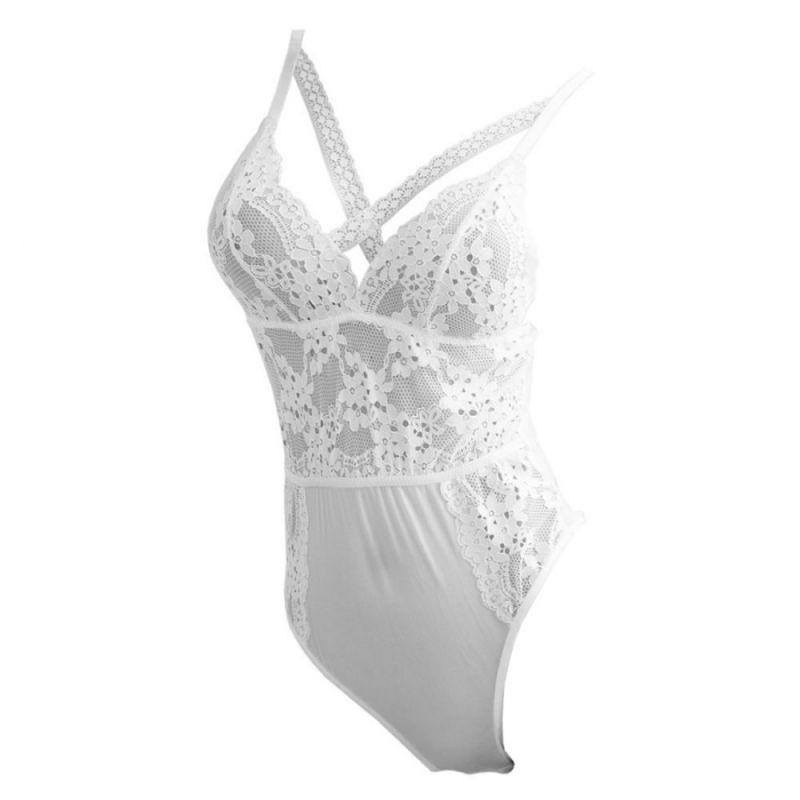 L1231 Lingerie Sexy Baju Tidur Teddy Bodysuit Dress Putih Transparan