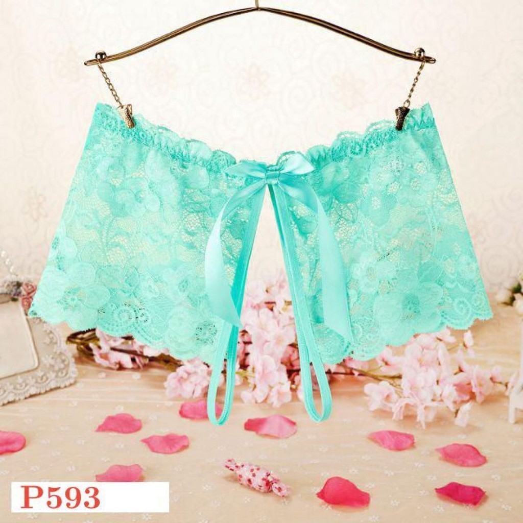 P593 Celana Dalam Wanita Sexy Panties Boyshort Hijau Transparan Open Crotch