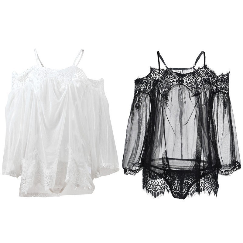 L0998 Baju Tidur Lingerie Seksi Babydoll Mini Dress Transparan Lengan Panjang Jumbo Big Size