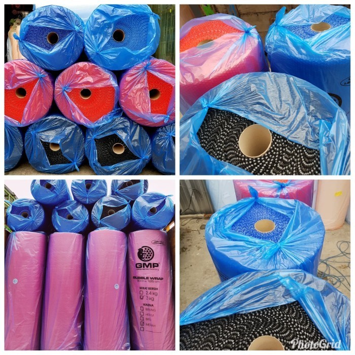 

JUAL Bubble wrap warna hitam merah biru uk.125x50m brand GMP