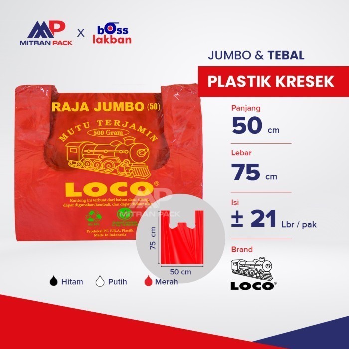 

HRG DISKON Kantong Plastik Kresek MERAH HD Tebal Loco uk. 50 Jumbo