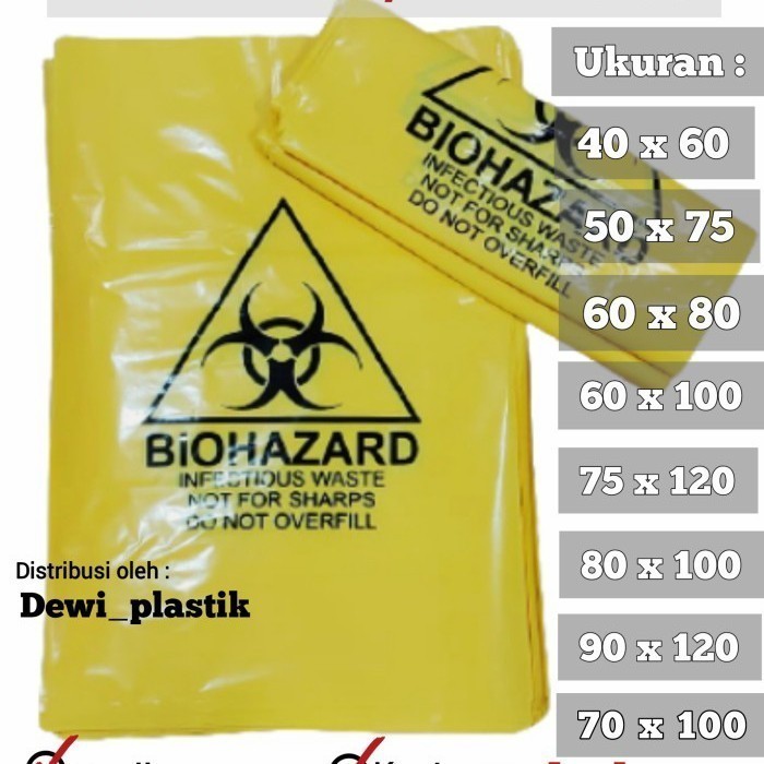 

SALE Plastik kuning 80 x 100 x 0,4 mic Logo Biohazard ( 6 pcs / pack )