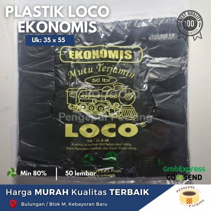 

HARGA DISKON Kantong Plastik Kresek Loco Hitam uk 50 ( Jumbo ) 1 kg