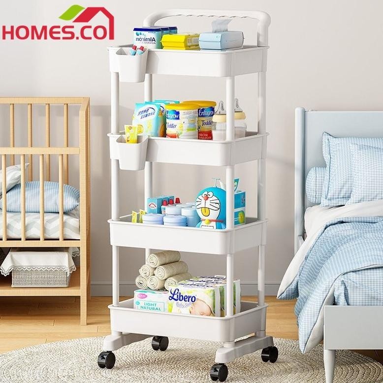 [In Stock]Homes Rak Susun Serbaguna Rak Trolley Dorong Bayi Plastik Rak Salon Rak Kamar Mandi dengan