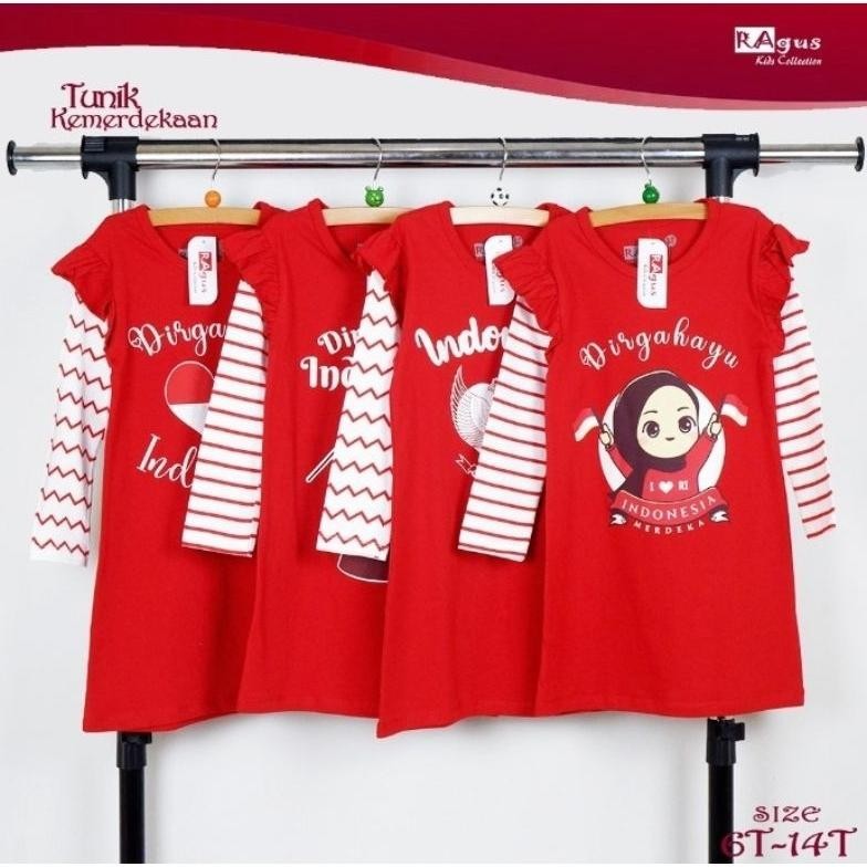 PROMO AKHIR TAHUN tunik kaos edisi kemerdekaan/kaos lengan panjang merah/baju muslim anak/kaos tunik
