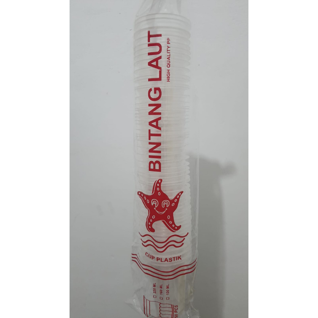 Sale Gelas Plastik Aqua 220 Ml / Gelas Kopi Merk Bintang Laut - Isi 50 Pcs X4